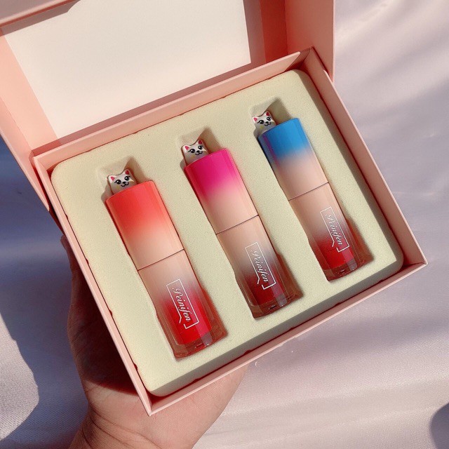 Set Son Lì 3 Cây Kiss Me Đầu Mèo Hàng Nội Địa Tone Màu Đẹp Son Lì Lâu Trôi - Tặng kèm nước hoa 20ml