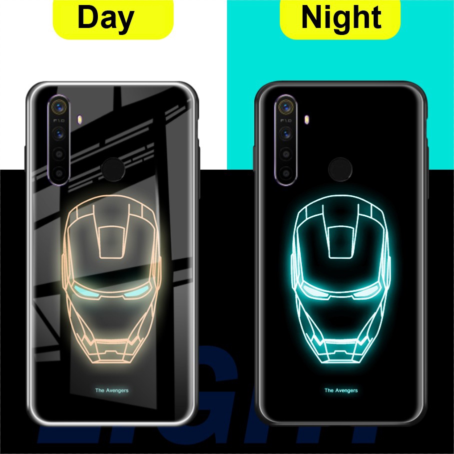 Luminous Hard Case OPPO Realme 3 3 Pro Realme 5 5 Pro Night Glowing Iron Man Avengers Glass Slim Covers