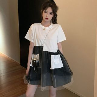 [Sẵn] Váy ulzzang phối lưới cá tính