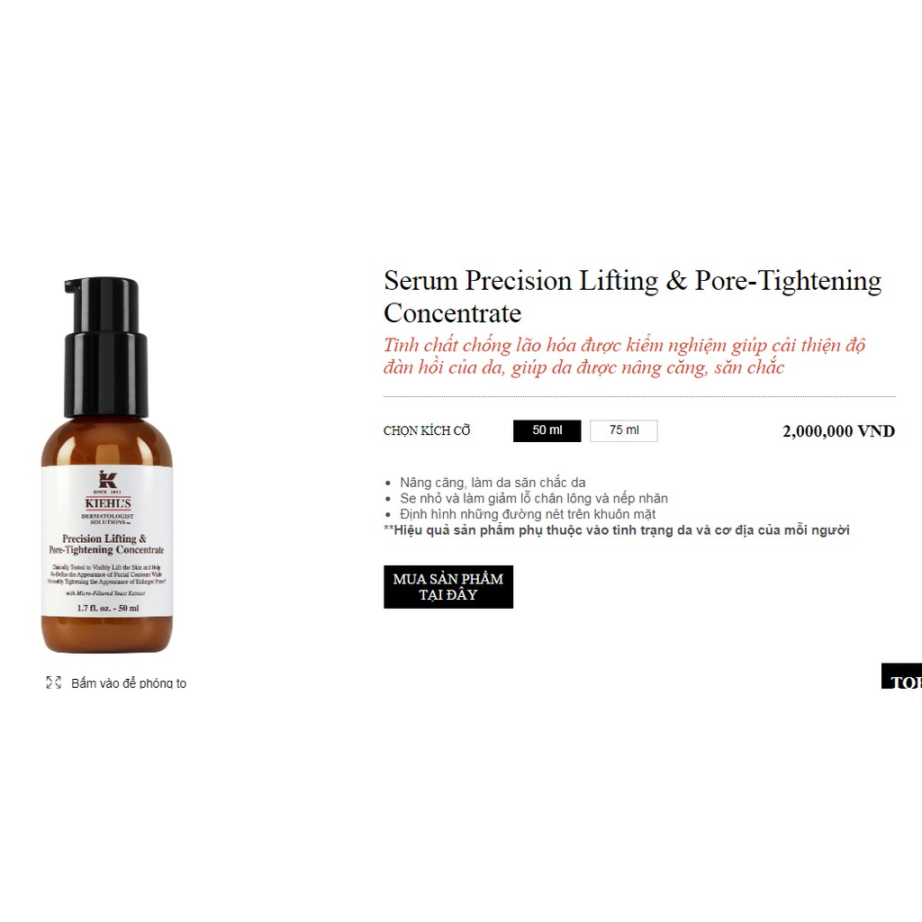 ( 1,5ML ) gói Tinh chất chống lão hóa Se nhỏ và làm giảm lỗ chân lông kiehl's Serum Precision Lifting &amp; Pore-Tightening