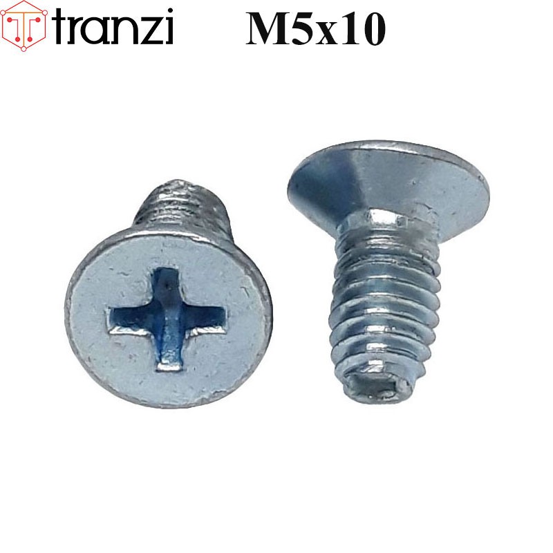 Vít tự tạo ren bake đầu bằng mạ kẽm trắng xanh M5x10 - túi 50 cái