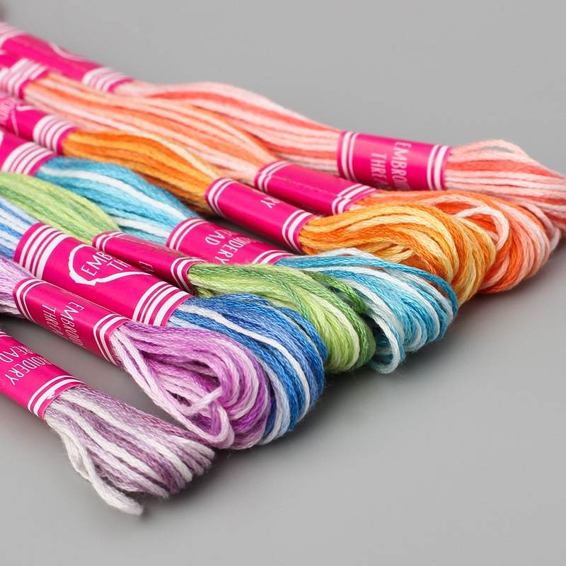 Bộ 12 Cuộn Chỉ Thêu 8m Màu Đen / Trắng / Đỏ / Vàng / Tím / Xanh Lá / Xanh Dương