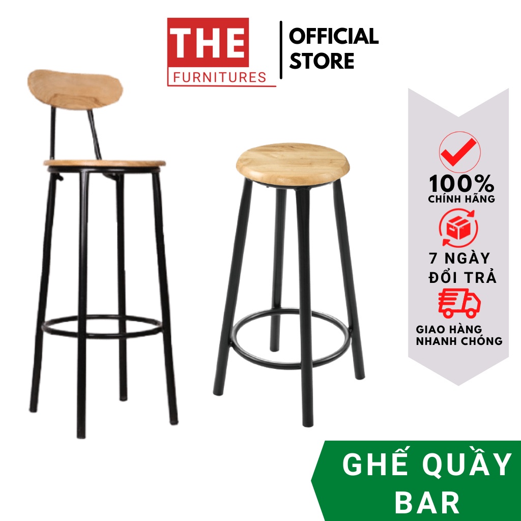 ▽☃Ghế Quầy Bar Cao Thu Ngân Gỗ Su Chân Sắt Cấp Dành Cho Quán Cafe Trà Sữa - THE Furnitures