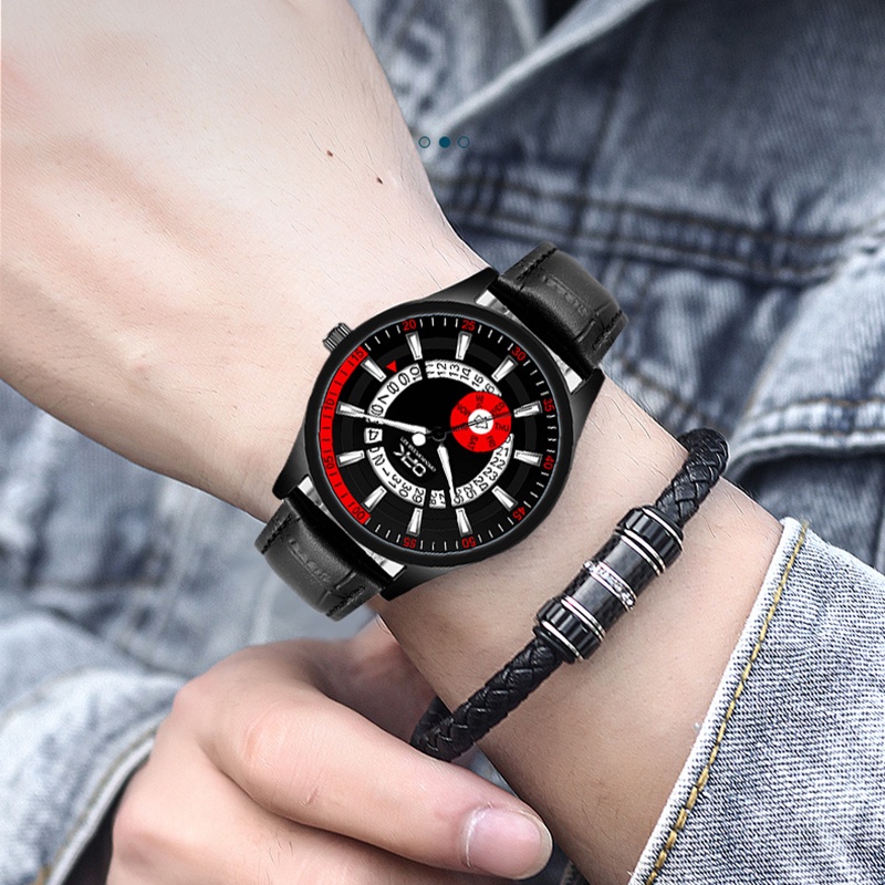 OPK 8125 Watch Men Leather Genuine Waterproof Luminous Wear-resistant Calendar Creative Design Fashion Trend