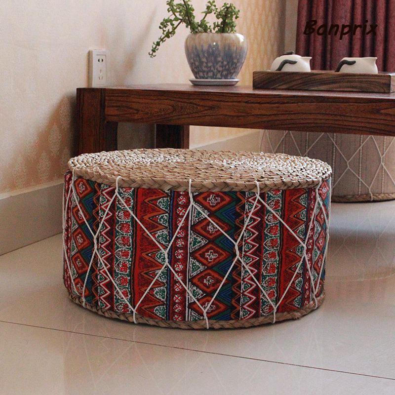 Gối Ngồi Thiền Bằng Rơm Handmade Màu Đỏ Phong Cách Bohemian