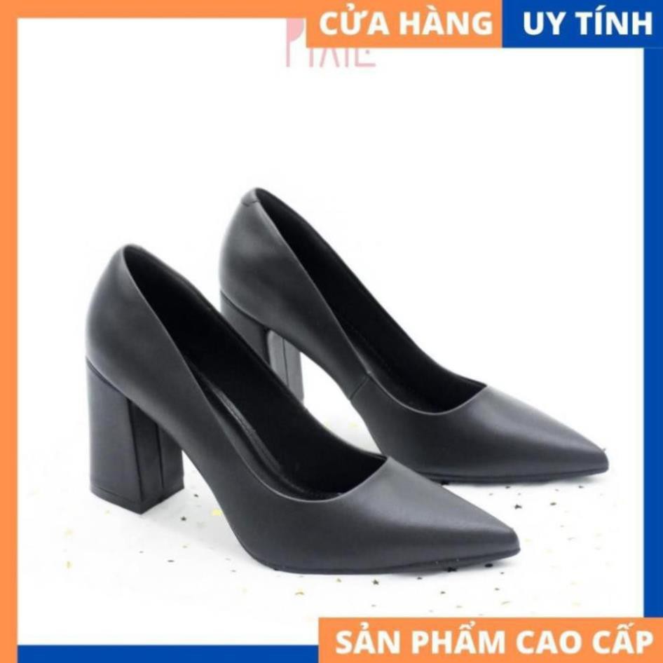 Giày Cao Gót 8cm Đế Vuông Mũi Nhọn Basic Màu Đen Cao Cấp P159 _h911