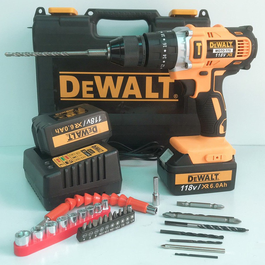 Máy Khoan Pin Dewalt 118V 100% Lõi đồng, 3 chức năng, Motor 775, đầu Auto Lock, Tặng 29 phụ kiện