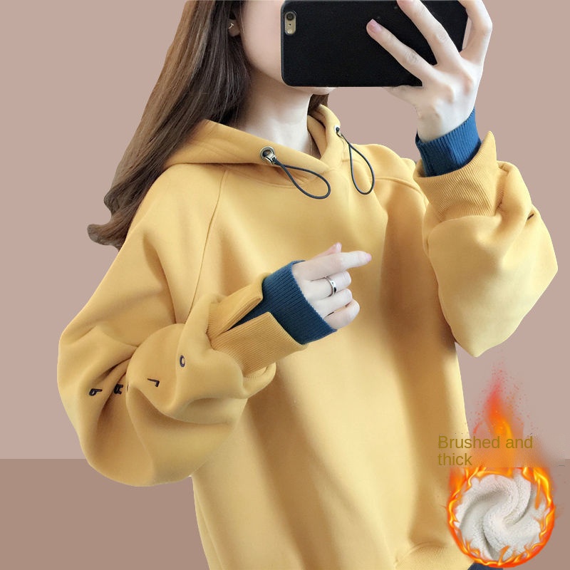 Áo hoodie dáng rộng thiết kế thời trang mùa thu đông phong cách Hàn Quốc cho nữ