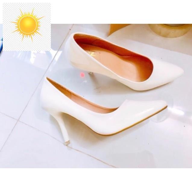 Giày cao gót công sở 8 phân bít mũi nhọn màu trắng cực sang trọng - T&T