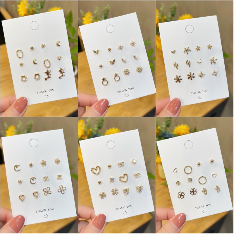 Bộ 6 cặp khuyên tai kiểu dáng thời trang cho nữ