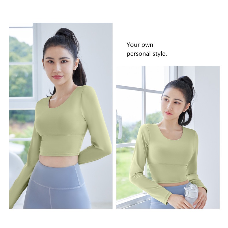 Áo Thun Thể Thao Tay Dài Có Mút Đệm Ngực Dây Chéo Lưng Thoáng Khí Tập Yoga