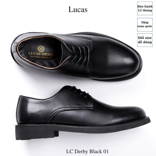 Giày tây nam , giày nam cổ thấp da bò Lucas Derby Black 01, Lucas Shoes bảo hành 1 năm (LC Derby 01)