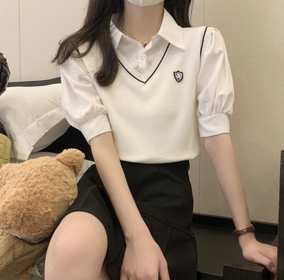 Áo Thun Dệt Kim Tay Ngắn Cổ polo Phong Cách Thời Trang Hàn Quốc 52355