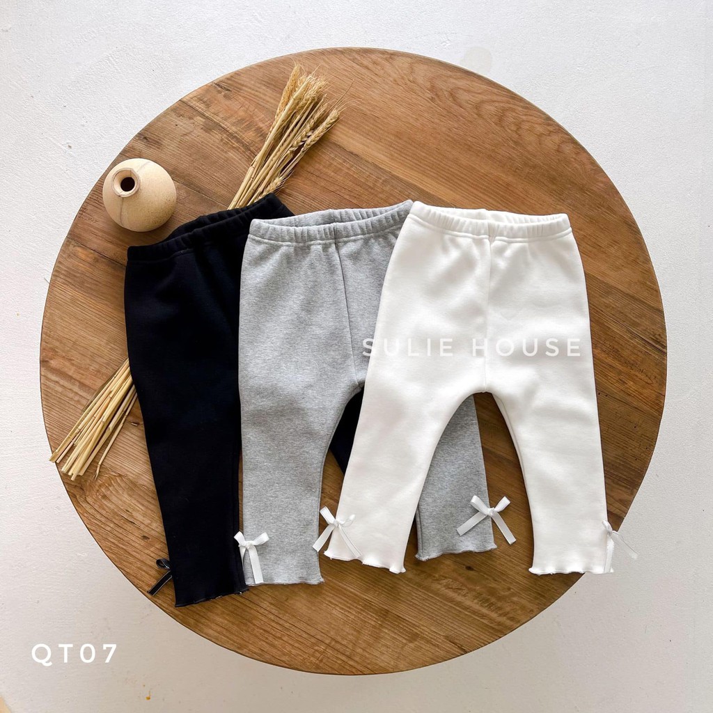 Quần legging lót lông đính nơ bé gái - QT07