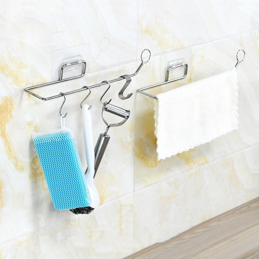 Móc treo giấy vệ sinh, giấy lau bếp, khăn chất liệu Inox - móc treo inox dán tường tiện lợi