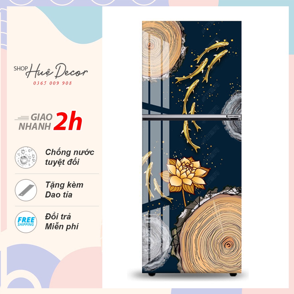 Decal dán tủ lạnh Cá Chép Vàng HUE DECOR phù hợp với mọi không gian-Chống nước, làm mới ngồi nhà
