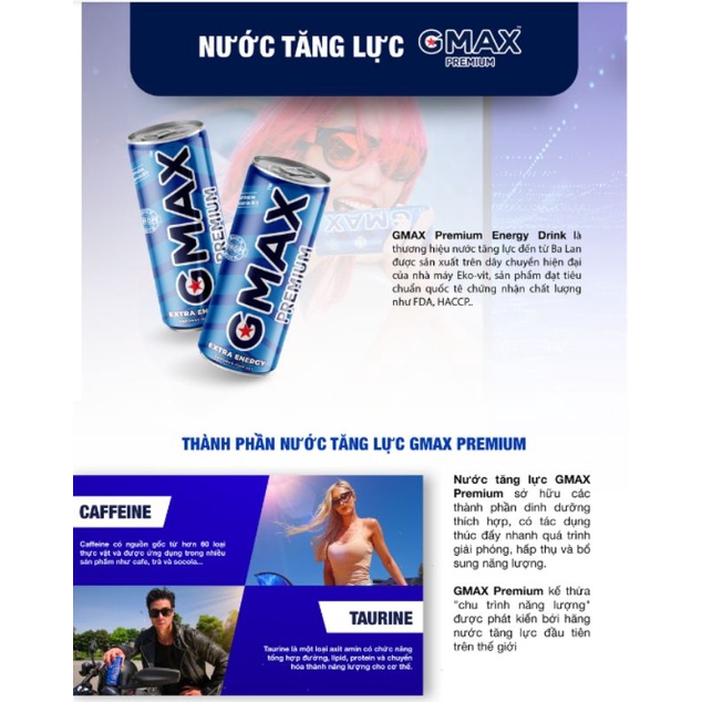 [Lốc 6lon/250ml] Nước tăng lực GMAX Premium Energy drink nhập khẩu Ba Lan