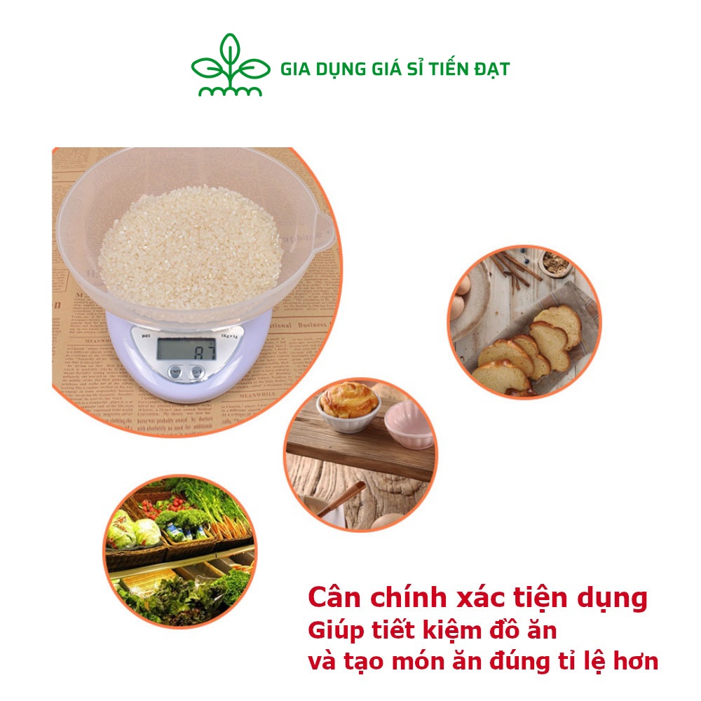 Cân tiểu ly điện tử 5kg - 1g cân làm bánh dùng trong nhà bếp tặng kèm thước đo và 2 pin aaa