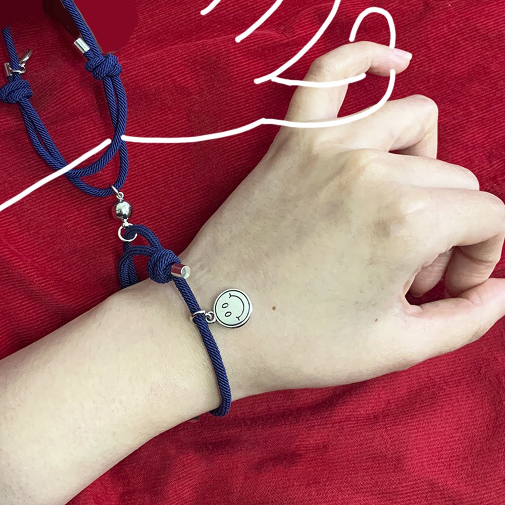 2 Vòng tay bện dây hình mặt cười với nam châm cho cặp đôi