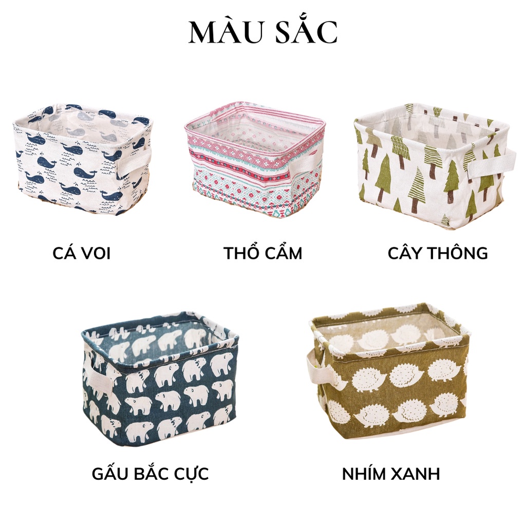 Giỏ vải đựng đồ cá nhân văn phòng xinh xắn, hộp đựng đồ mỹ phẩm cá nhân vải canvas ( màu ngẫu nhiên )