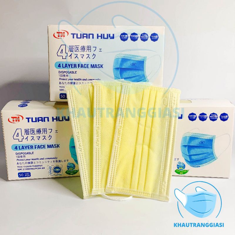 Khẩu trang y tế 4 lớp màu vàng chanh (Hộp 50c)