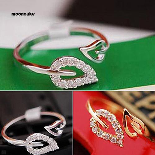 Nhẫn 2 chiếc lá đính đá mặt trăng thời trang cho nữ
