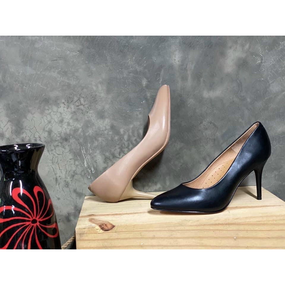 Giày nữ công sở mũi bầu da thật gót nhọn 7cm êm chân