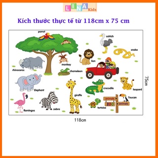 Decal Dán Tường Bé Đi Thăm Vườn Thú (mẫu tán cây to)
