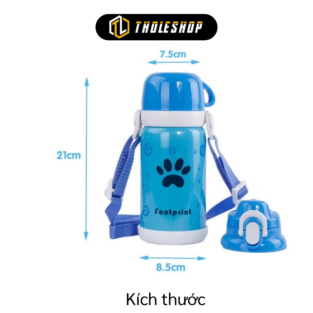 Bình Nước Cho Bé - Bình Nước Giữ Nhiệt Hình Bàn Chân Chó 600ml Kèm Cốc Và Dây Đeo 8032