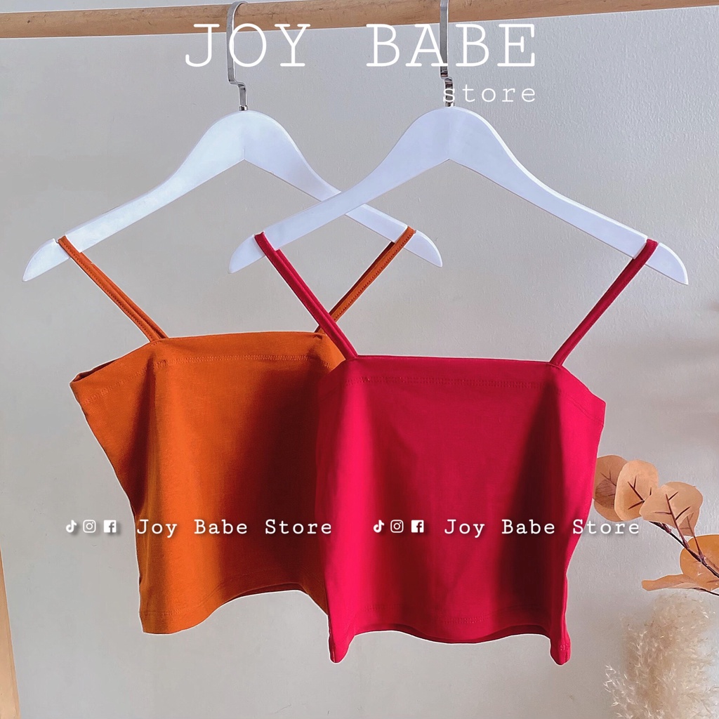 Áo 2 dây croptop kiểu basic JOY BABE 🧡 thun xịn hack dáng, áo hai dây nữ trơn form ôm body màu trắng đen nude CROH 1
