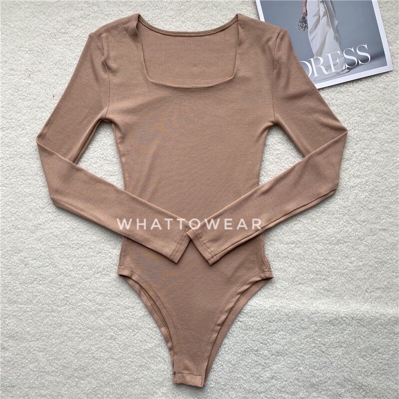 [Mã FATHANG5 giảm 10K đơn 50K] Bodysuit thun 2 lơp cổ vuông tay dài