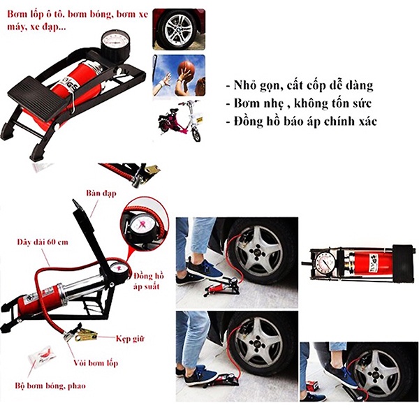 Bơm Hơi Xe Máy, Xe Đạp, Bơm Bóng Đa Năng DALISHEN JC702B