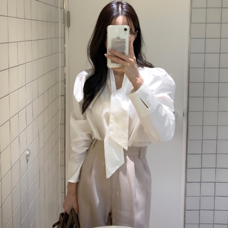 Sơ Mi Nữ Buộc Dây + Quần Dài Bó Sát Lưng Cao Thời Trang Hàn Quốc | BigBuy360 - bigbuy360.vn