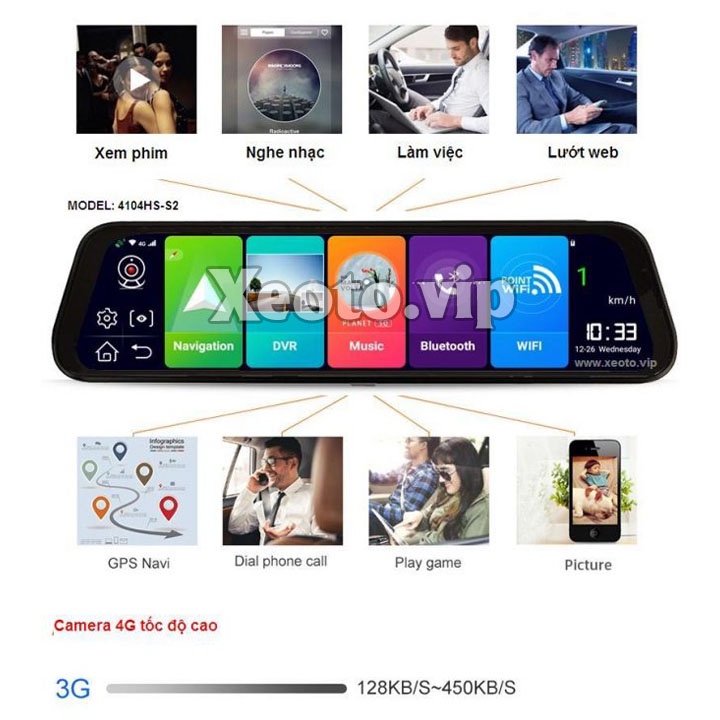 Camera hành trình gương ô tô thương hiệu cao cấp Phisung Z55, 4G, Wifi, 10 inch