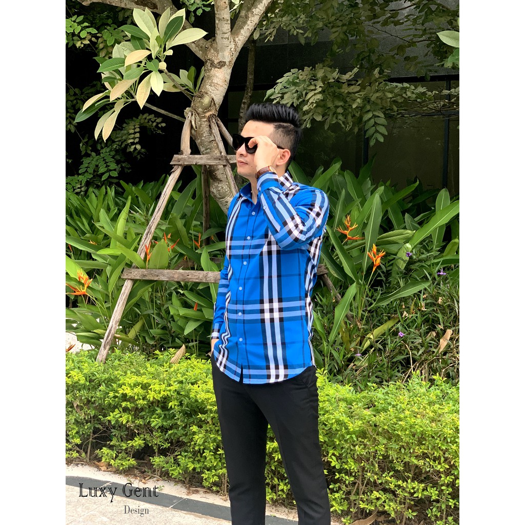 Áo Sơ Mi Nam nhập khẩu Dài Tay BBR Kẻ Xanh Đẹp Cao cấp Hàng Hiệu