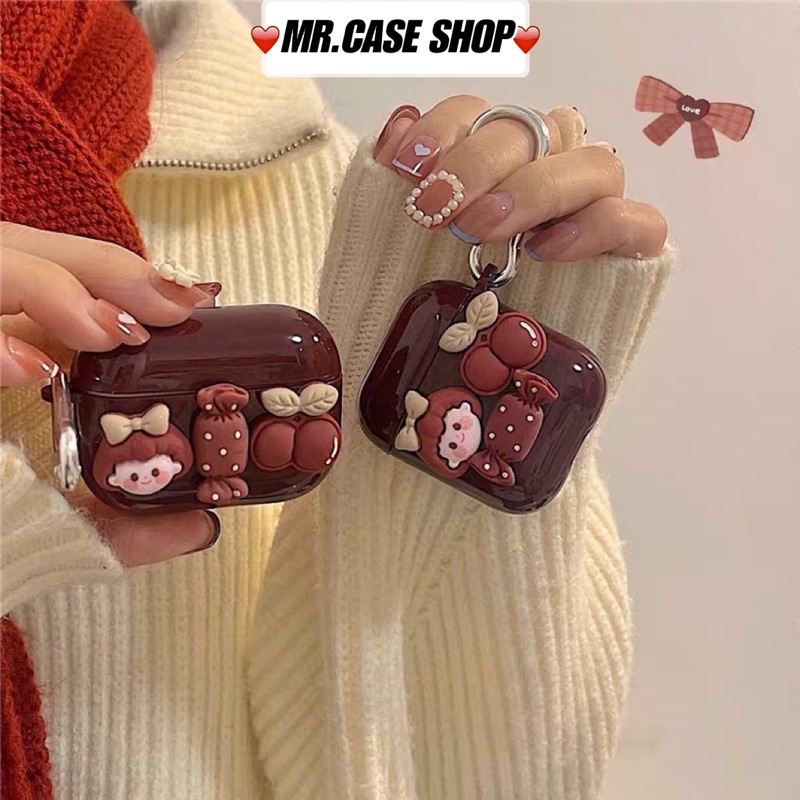 [ CÓ AP 3 ] Case Airpods 1/2 /Pro Vỏ Ốp Tai Nghe Hình Màu Đỏ Bóng Cherry Girl - Mr.Case AirPods