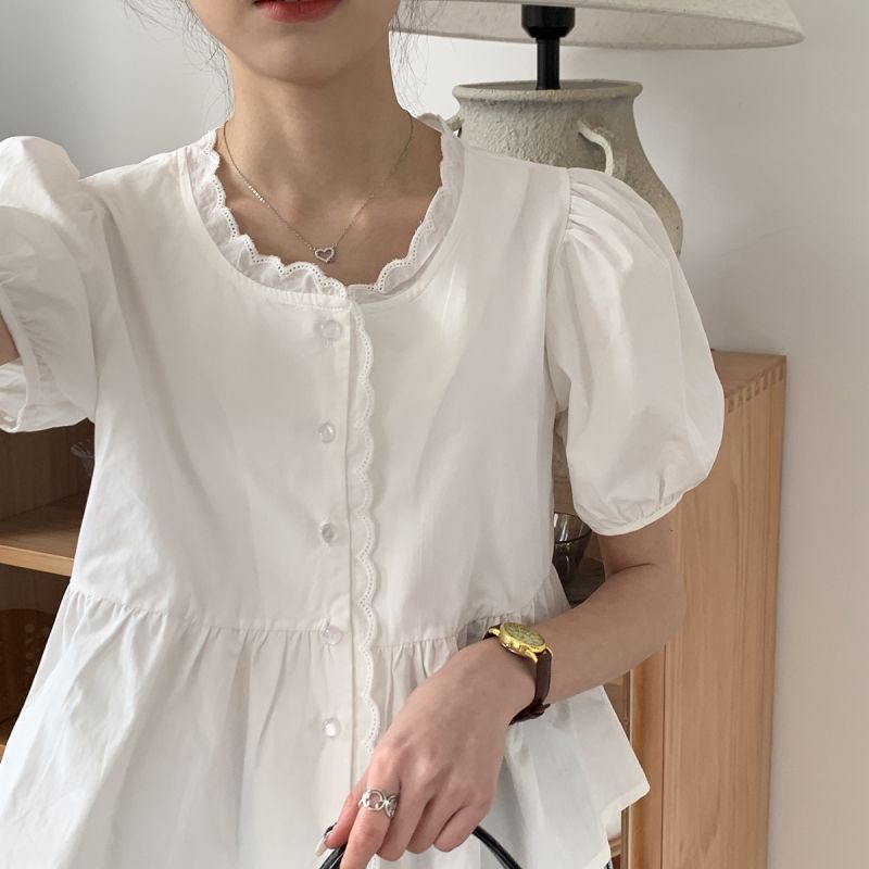 Áo Sơ Mi cotton Tay Phồng Thời Trang Mùa Hè Hàn Quốc 2022 Mới