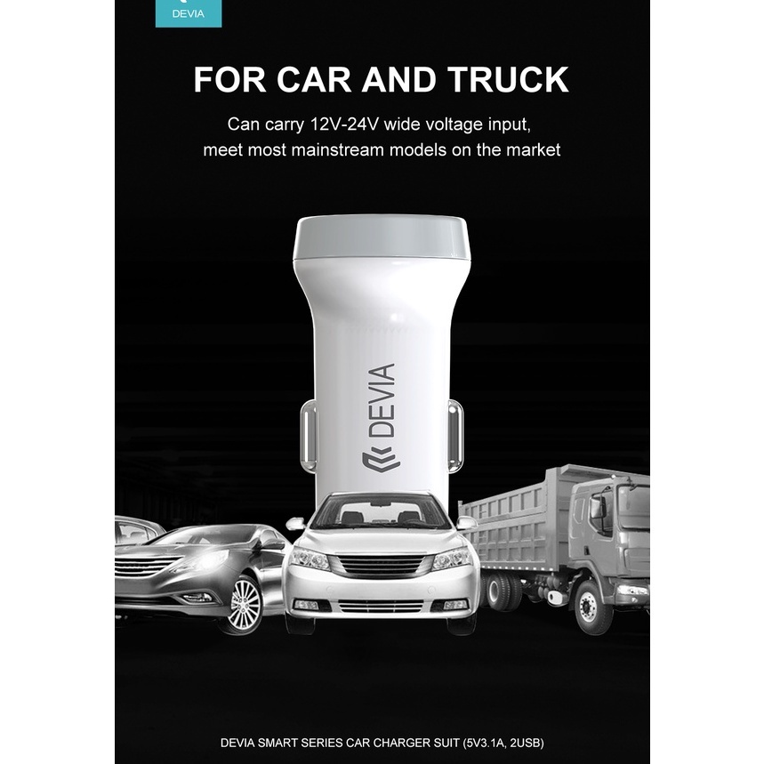 Tẩu sạc ô tô 2 cổng Devia smart series sạc siêu nhanh chống cháy nổ - Hàng chính hãng bảo hành 12 tháng