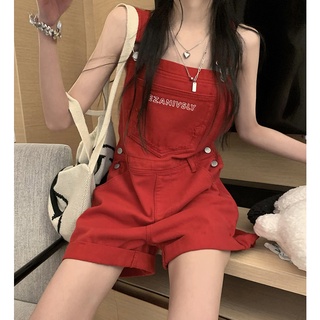 Quần Yếm Denim Dáng Rộng In Chữ Dễ Thương Hợp Thời Trang Cho Nữ