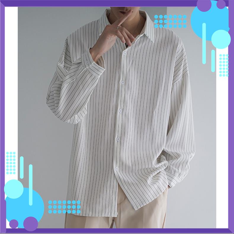 Áo Sơ Mi Sọc Trắng Đen Oversize Form Rộng NEIT STORE Phong Cách Hàn Quốc Basic Đơn Giản MSP53119