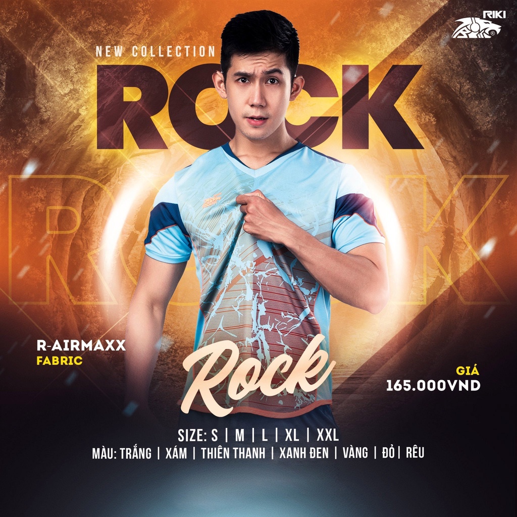 Áo đá bóng không logo Riki Rock màu xanh thiên thanh CÓ IN tên số