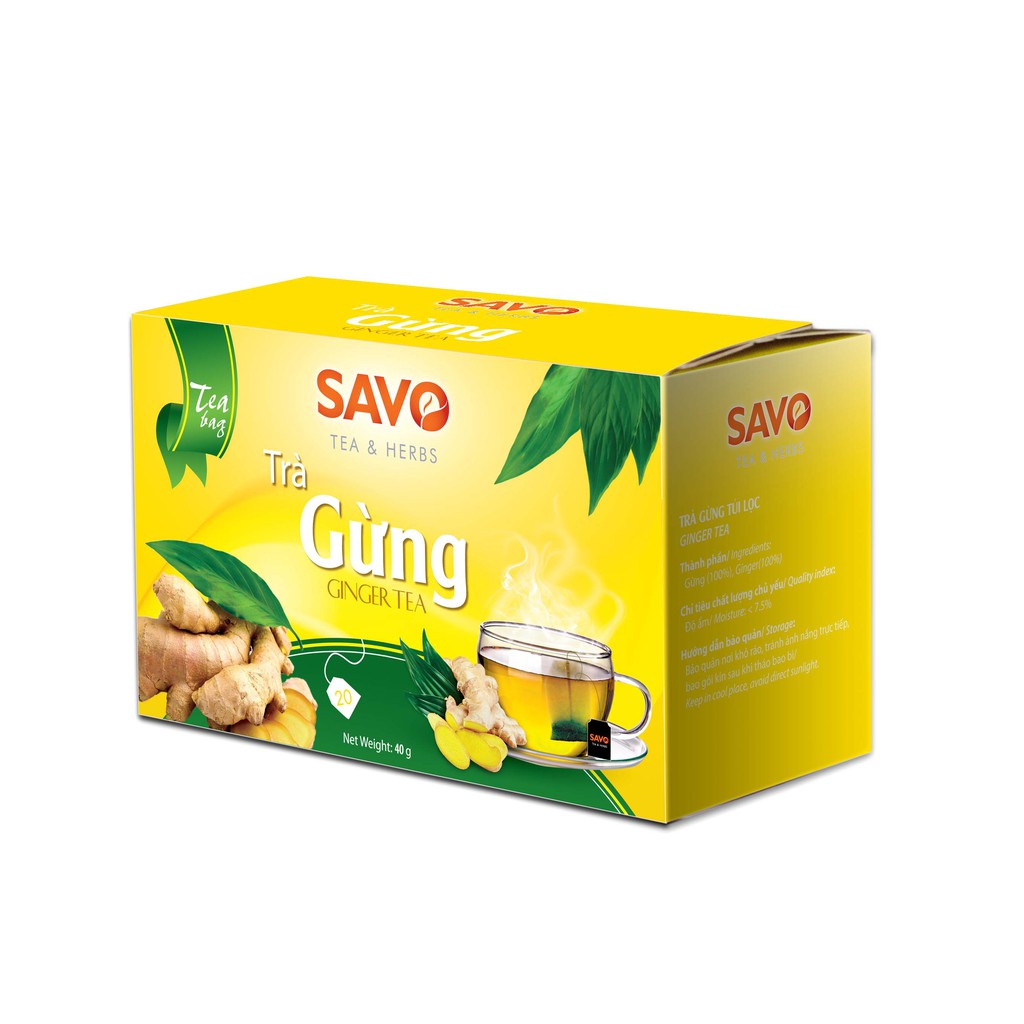 Trà SAVO Gừng (Ginger Tea) - Hộp 20 Gói x 2g