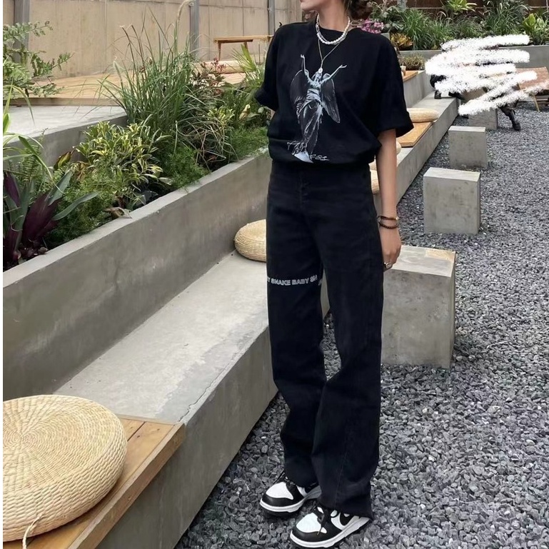 Quần jeans Nữ Lưng Cao Ống Rộng Thời Trang