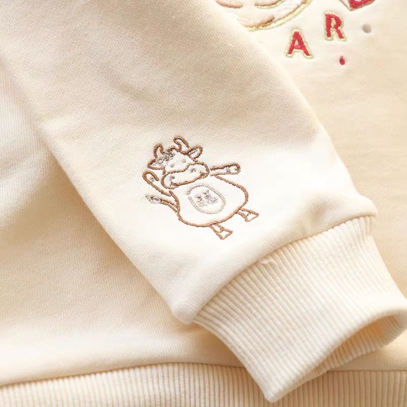 Áo nỉ da cá Teenie Weenie màu kem hình gấu đeo nơ size 105 - 150