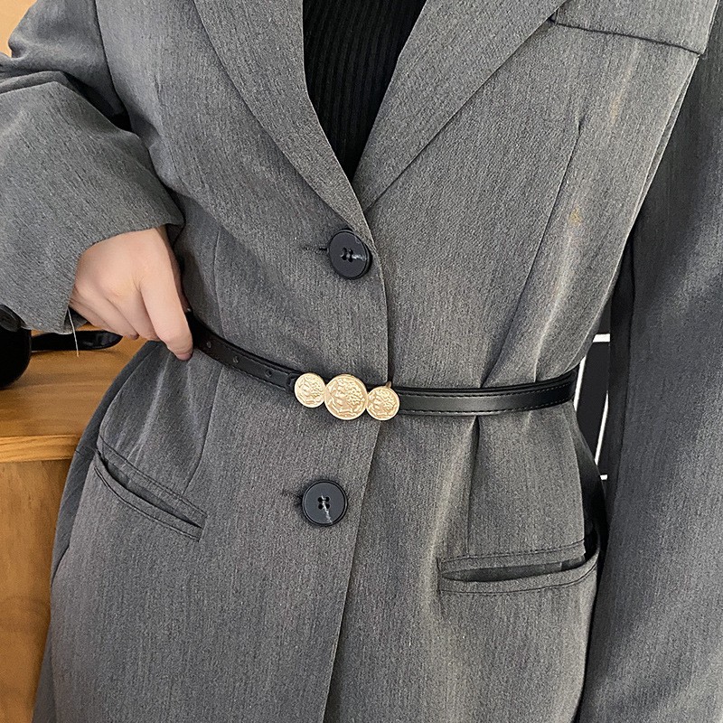 Thắt lưng da bản nhỏ khóa tròn in hình cổ điển TTL143