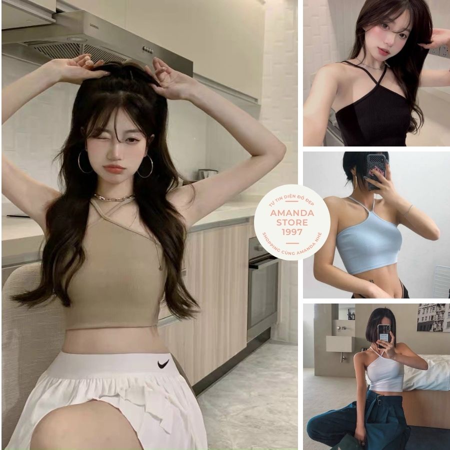 Áo yếm croptop 2 dây ôm body chất thun gân tăm xinh xỉu
