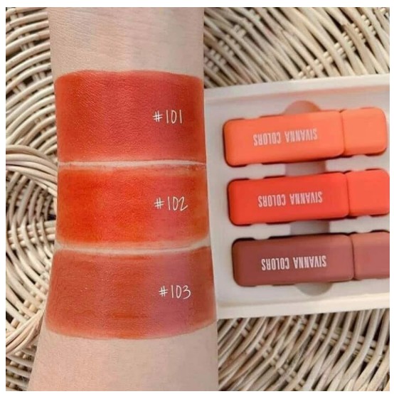 Bộ 3 thỏi son lì Sivanna Colors Luxury Liquid Lipstick Thái Lan