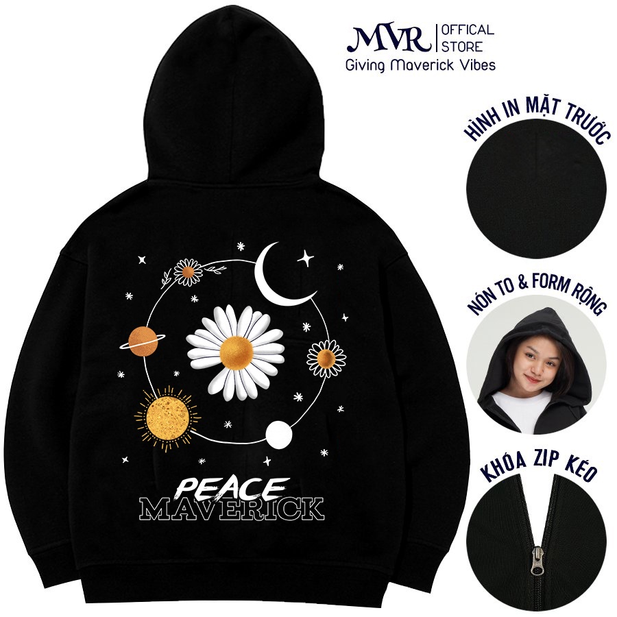 ÁO KHOÁC HOODIE VŨ TRỤ HOA CÚC SPACE DÂY KHÓA KÉO CHỐNG NẮNG Form Unisex Nam Nữ Vải Da Cá Chân Cua MVR KK010808