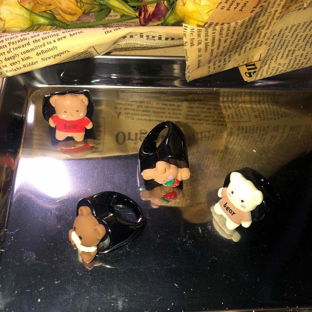 Nhẫn Đeo Ngón Tay Hình Thỏ / Gấu Màu Đen / Kaki Kiểu Hàn Quốc Thời Trang Cho Nữ