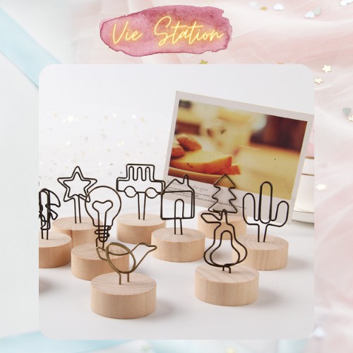 Kẹp sắt đế gỗ xinh xắn giữ note/hình ảnh để bàn trang trí
